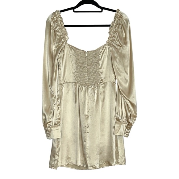 Reformation Champagne Silk Novelia Long Sleeve Mini Dress Womens 6 - Picture 9 of 9